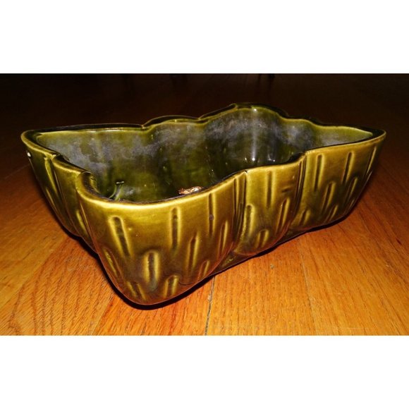 Vintage Upco Green Rectangle Planter w/ Scalloped Edges farmhouse art deco 1970s - Picture 9 of 16